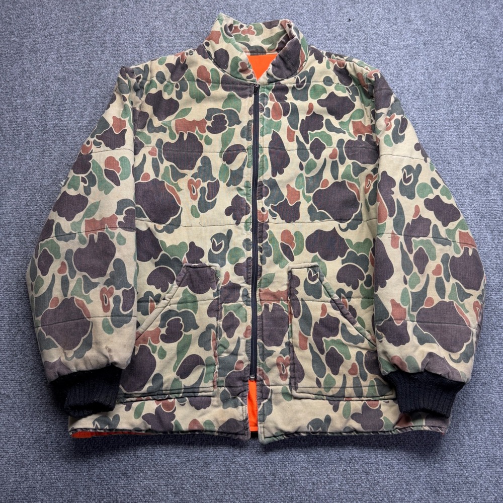 Vintage Walls Duck Hunter Camo Jacket Mens XL Reversible Orange Lining Insulated